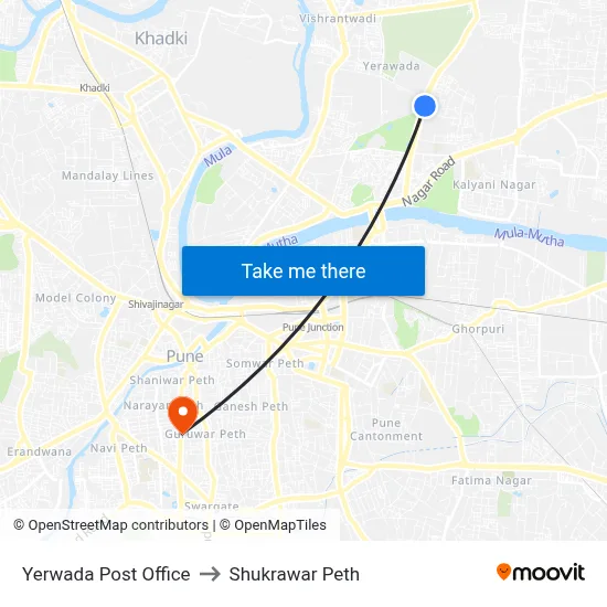 Yerwada Post Office to Shukrawar Peth map