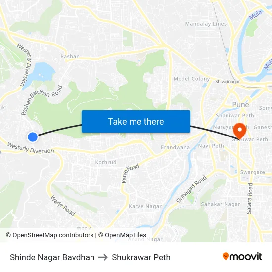 Shinde Nagar Bavdhan to Shukrawar Peth map