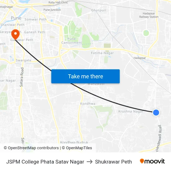 JSPM College Phata Satav Nagar to शुक्रवार पेठ map