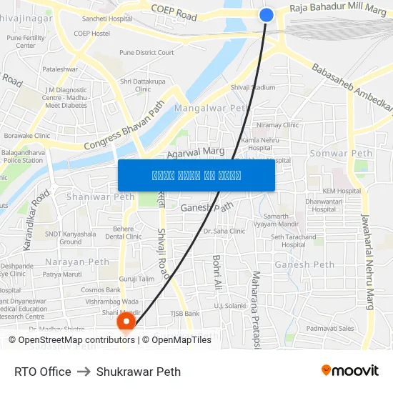 आरटीओ कार्यालय to शुक्रवार पेठ map