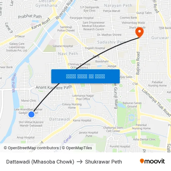 दत्तवाडी (म्हसोबा चौक) to शुक्रवार पेठ map