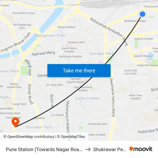 Pune Station (Towards Nagar Road) to Shukrawar Peth map