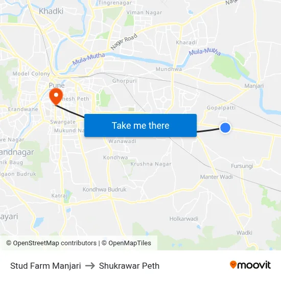 स्टड फार्म मांजरी to शुक्रवार पेठ map