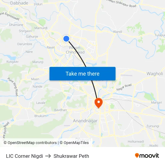 एलआईसी कॉर्नर निगडी to शुक्रवार पेठ map