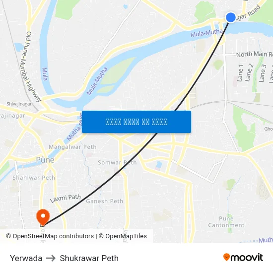 येरवडा to शुक्रवार पेठ map