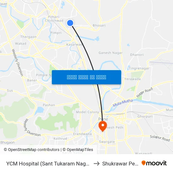 वाय.सी.एम हॉस्पिटल (संत तुकाराम नगर) to शुक्रवार पेठ map