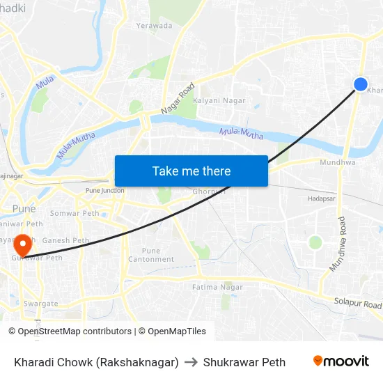 Kharadi Chowk (Rakshaknagar) to Shukrawar Peth map