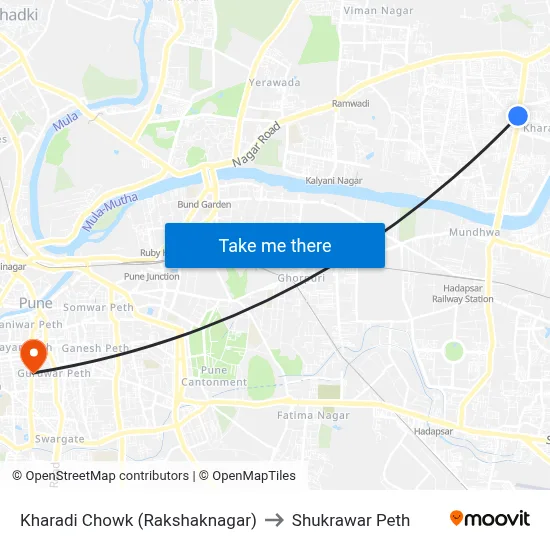 खराडी चौक (रक्षकनगर) to शुक्रवार पेठ map