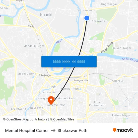 मेंटल हॉस्पिटल कॉर्नर to शुक्रवार पेठ map