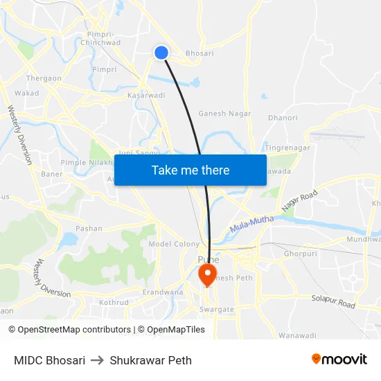 MIDC Bhosari to Shukrawar Peth map