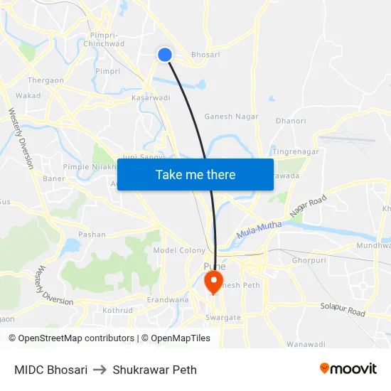 MIDC Bhosari to Shukrawar Peth map