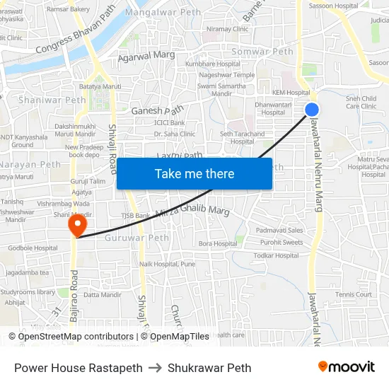 पावर हाउस रास्तापेठ to शुक्रवार पेठ map