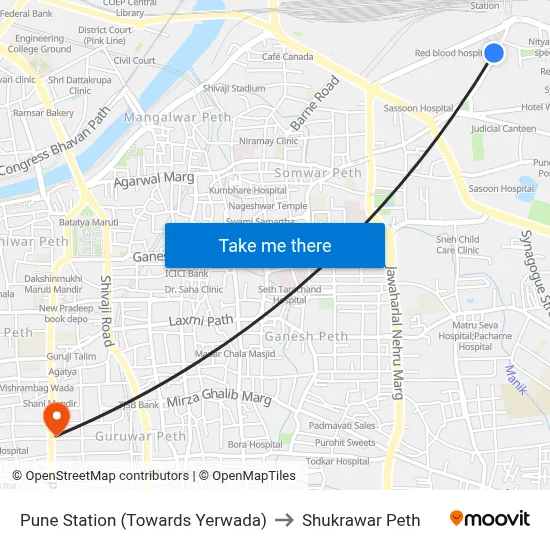 पुणे स्टेशन (येरवडा की ओर) to शुक्रवार पेठ map