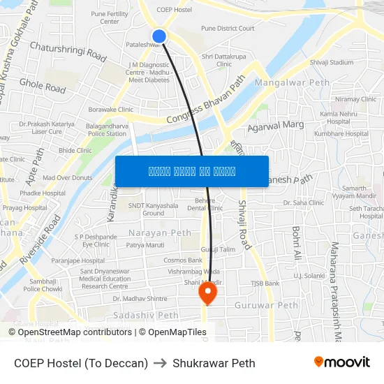 सीओईपी हॉस्टेल (टू डेक्कन) to शुक्रवार पेठ map