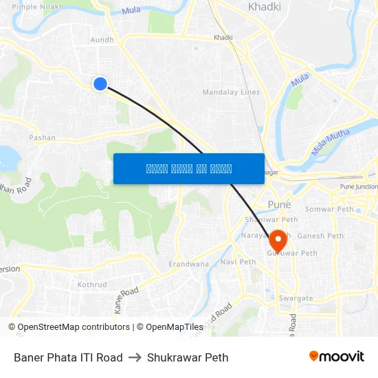 बाणेर फाटा आईटीआई रोड to शुक्रवार पेठ map