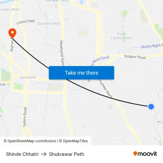 Shinde Chhatri to Shukrawar Peth map