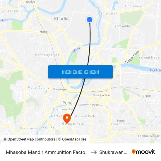 म्हसोबा मंदिर अम्युनिशन फैक्टरी रोड to शुक्रवार पेठ map