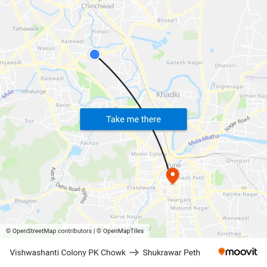 विश्वशांति कॉलोनी पीके चौक to शुक्रवार पेठ map