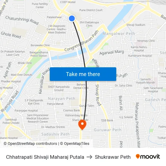 Chhatrapati Shivaji Maharaj Putala to Shukrawar Peth map