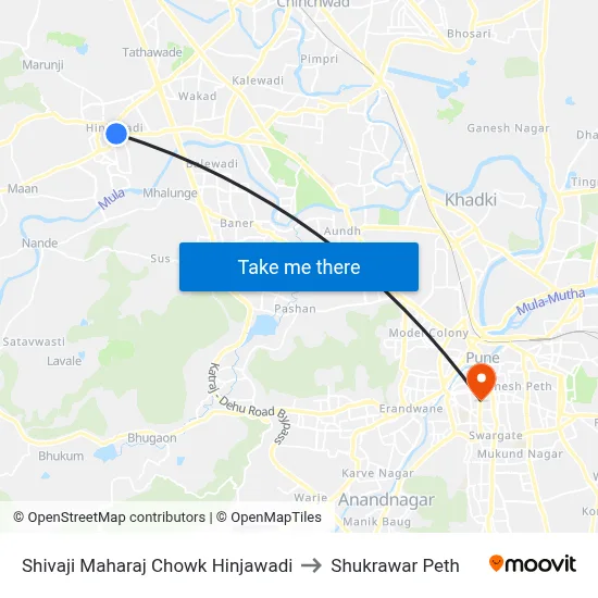 शिवाजी महाराज चौक हिंजवाडी to शुक्रवार पेठ map