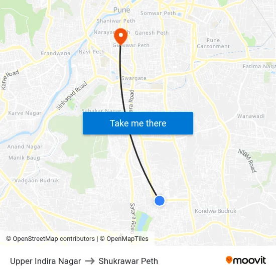Upper Indira Nagar to Shukrawar Peth map