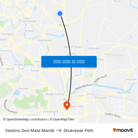 Vaishno Devi Mata Mandir to Shukrawar Peth map