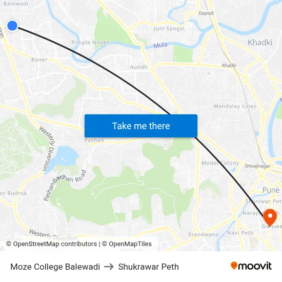 Moze College Balewadi to Shukrawar Peth map