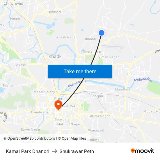 कमल पार्क धानोरी to शुक्रवार पेठ map