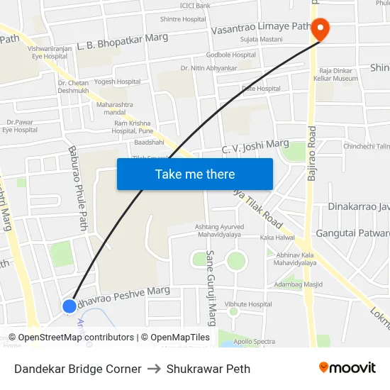 Dandekar Bridge Corner to Shukrawar Peth map