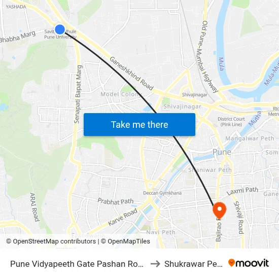पुणे विद्यापीठ गेट पाषाण रोड to शुक्रवार पेठ map