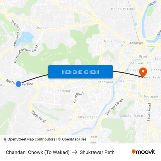 चांदणी चौक (टू वाकड) to शुक्रवार पेठ map