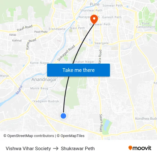 विश्व विहार सोसायटी to शुक्रवार पेठ map