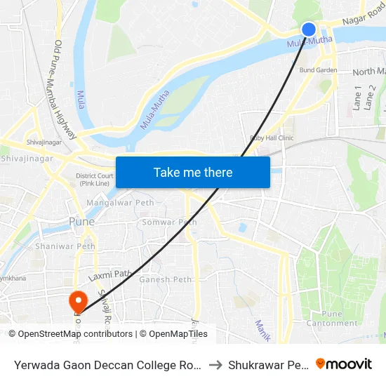 येरवाडा गाँव डेक्कन कॉलेज रोड to शुक्रवार पेठ map