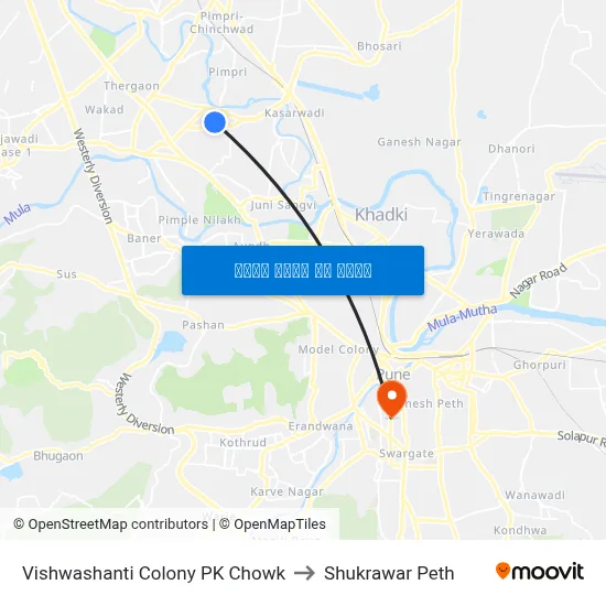 विश्वशांति कॉलोनी पीके चौक to शुक्रवार पेठ map