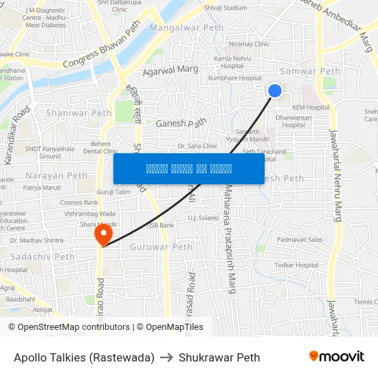 अपोलो टॉकीज (रस्तेवाडा) to शुक्रवार पेठ map