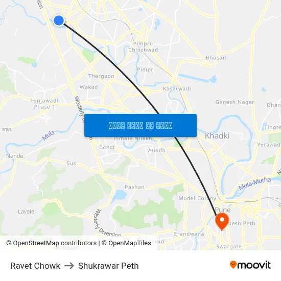रावेत चौक to शुक्रवार पेठ map