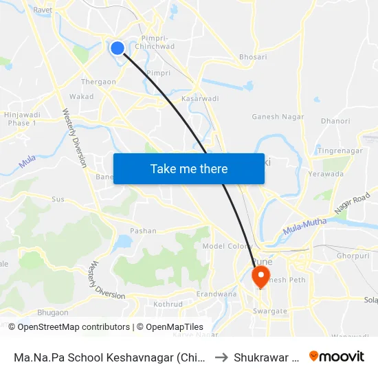 Ma.Na.Pa School Keshavnagar (Chinchwad) to Shukrawar Peth map