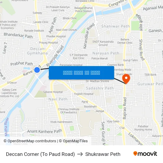 डेक्कन कॉर्नर (टू पौड रोड) to शुक्रवार पेठ map