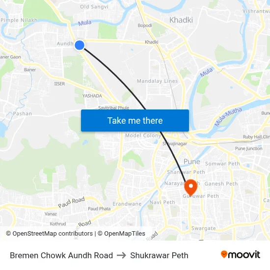 ब्रेमेन चौक औंध रोड to शुक्रवार पेठ map
