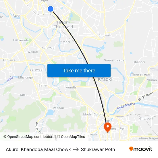 आकुर्डी खंडोबा माळ चौक to शुक्रवार पेठ map