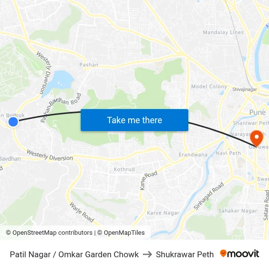 Patil Nagar / Omkar Garden Chowk to Shukrawar Peth map