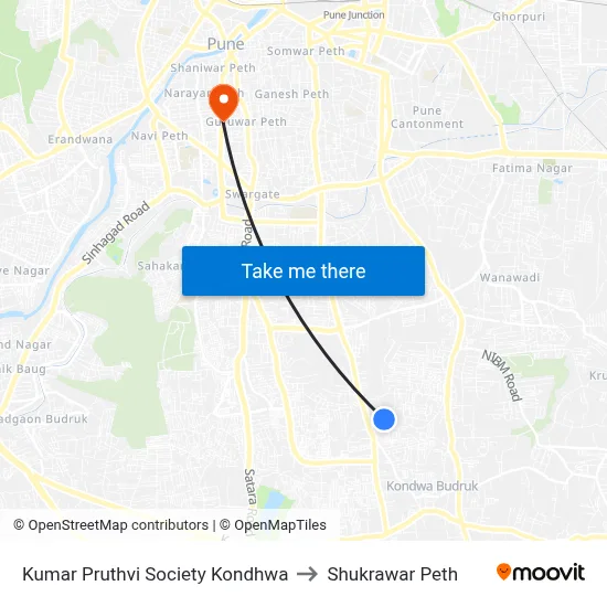 कुमार पृथ्वी सोसायटी कोंढवा to शुक्रवार पेठ map