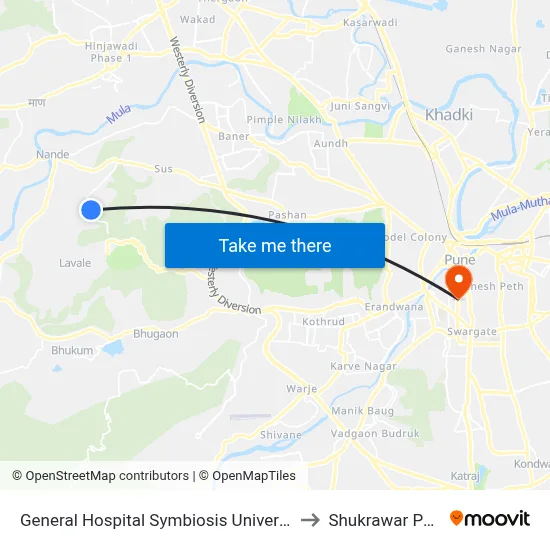 General Hospital Symbiosis University to शुक्रवार पेठ map