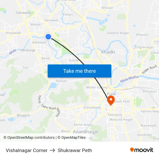 विशालनगर कॉर्नर to शुक्रवार पेठ map