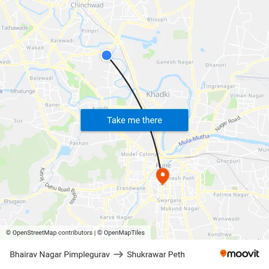 भैरव नगर पिंपळेगुरव to शुक्रवार पेठ map