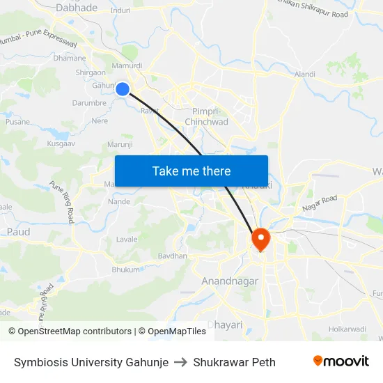 सिम्बायोसिस यूनिवर्सिटी गहुंजे to शुक्रवार पेठ map