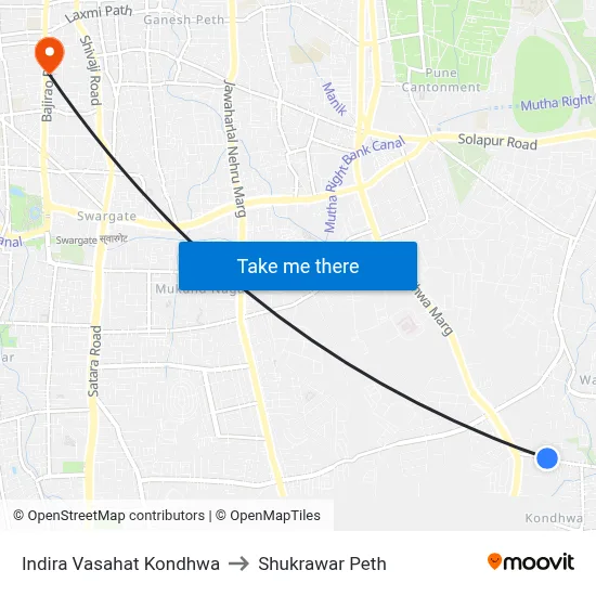 इंदिरा वसाहत कोंढवा to शुक्रवार पेठ map