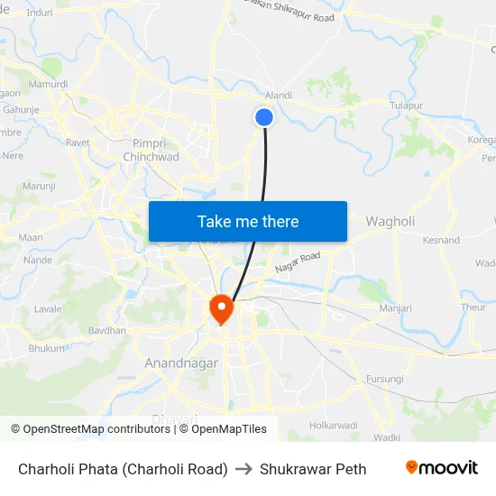 चऱ्होली फाटा (चऱ्होली रोड) to शुक्रवार पेठ map