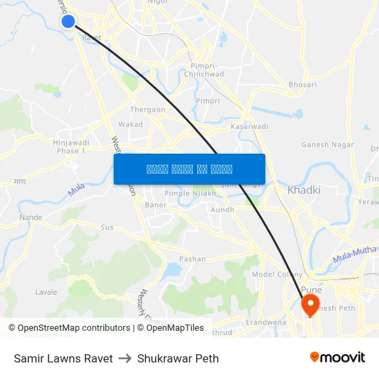 समीर लॉन्स रावेत to शुक्रवार पेठ map