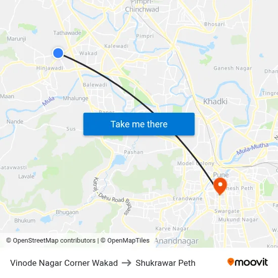 विनोद नगर कॉर्नर वाकड़ to शुक्रवार पेठ map